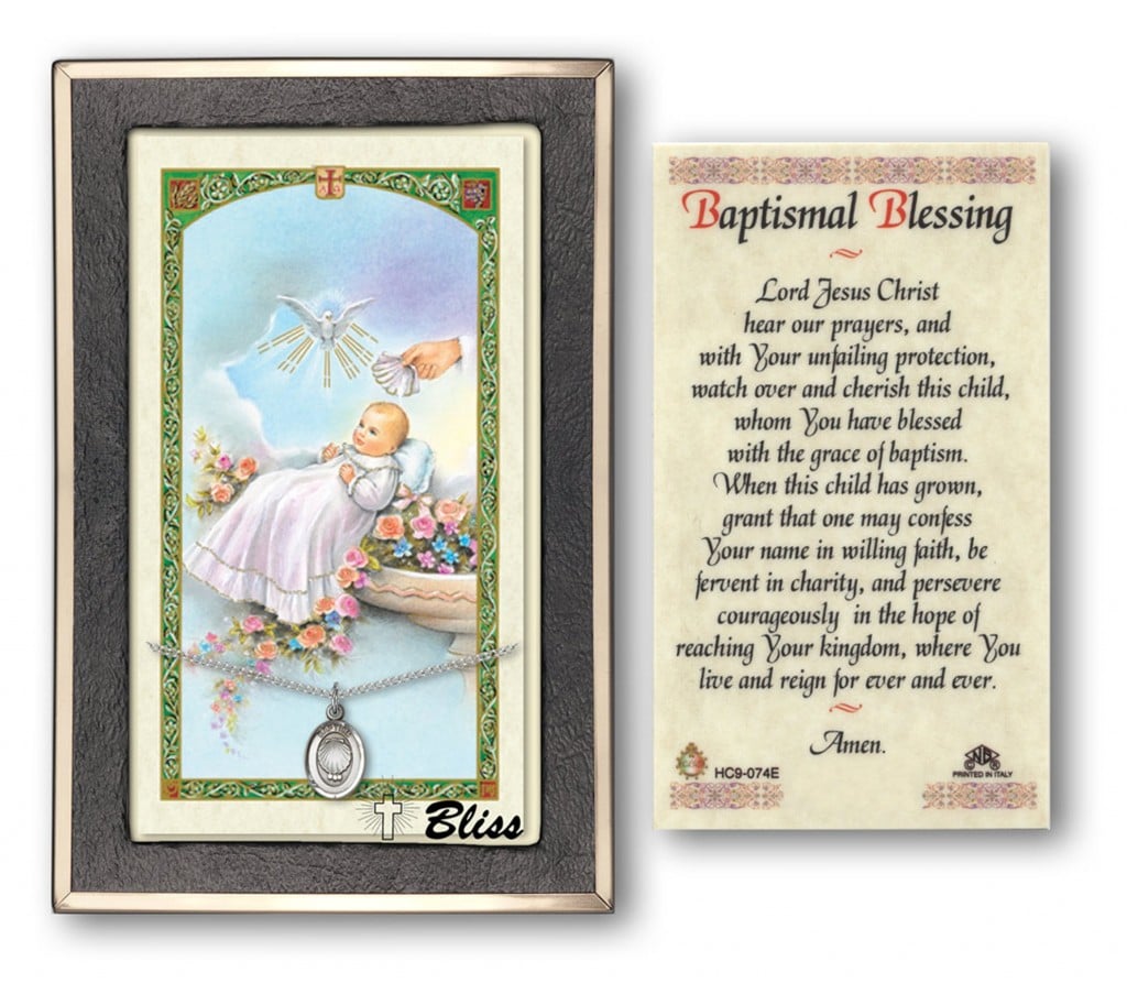 Baptismal Blessing Prayer Card with Sterling Silver Medal Pendant