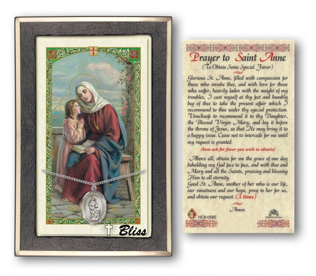 St Anne Prayer Card with Silver Medal Pendant - A Perfect Gift to Anyone!